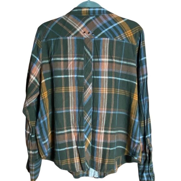 Free People Women’s M Plaid Button Down Shirt Top Linen Cotton Blend Boho - Picture 3 of 6